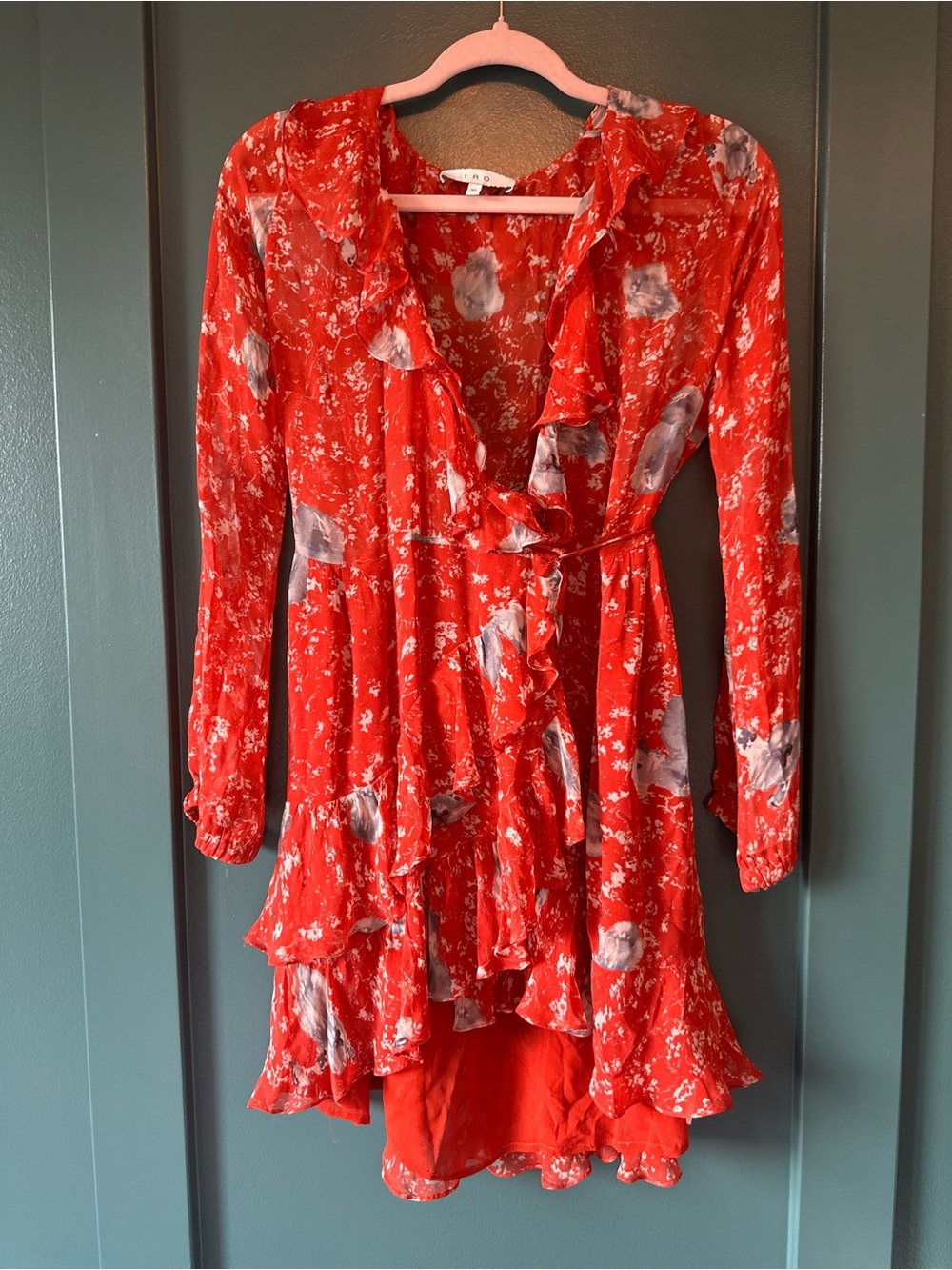 IRO Red Floral Ruffle Wrap Dress